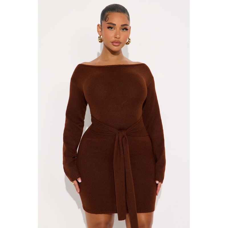 Addison Long Sleeve Sweater Mini Dress – Brown