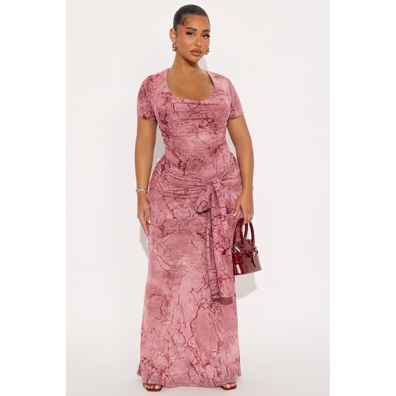 Cove Flocked Maxi Dress – Mauve