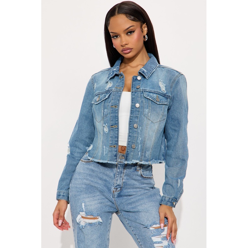 Daphne Distressed Denim Jacket – Light Wash