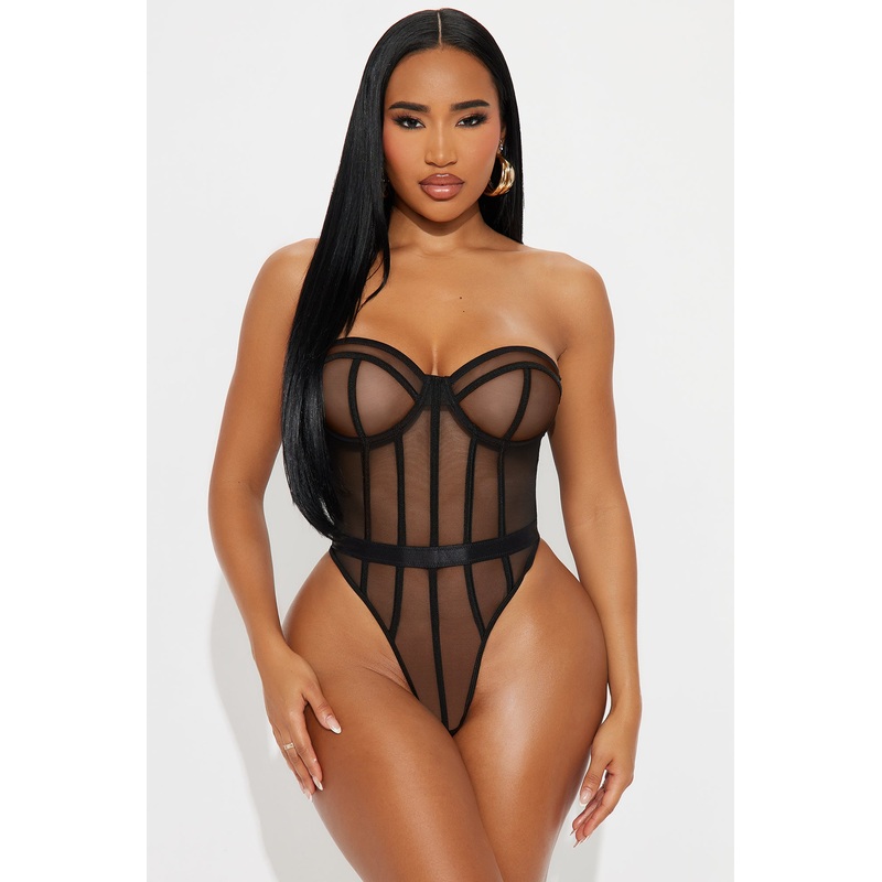 Don’t Be Naughty Strapless Mesh Teddy – Black