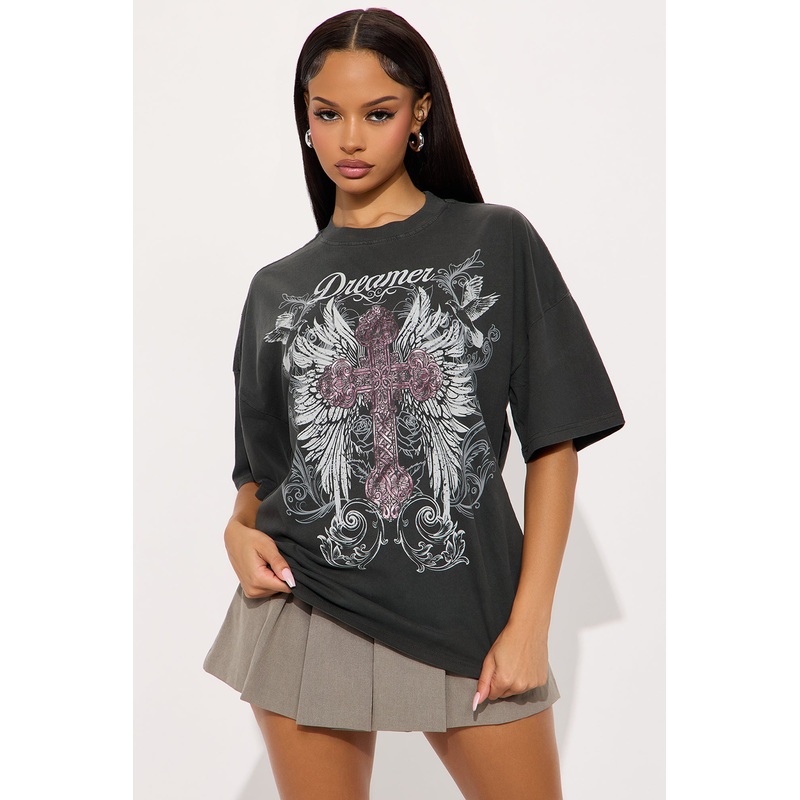 Dreamer Cross Vintage Washed Tee – Black