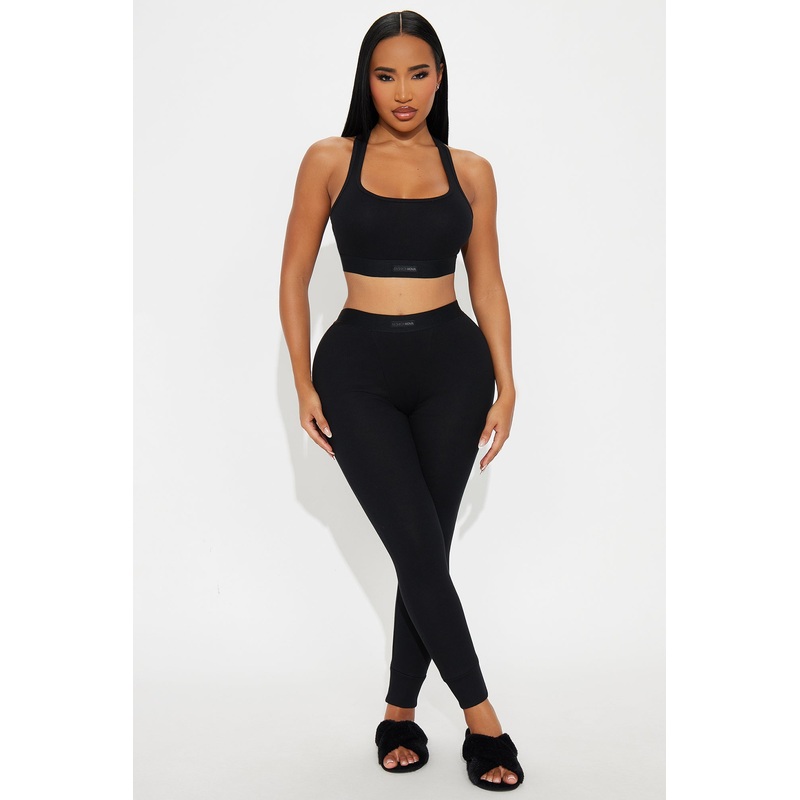 FN Mood Racerback Bra And Legging 2 Piece Cotton Set – Black