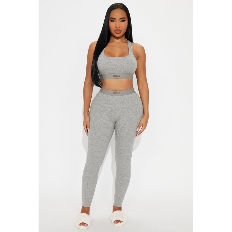 FN Mood Racerback Bra And Legging 2 Piece Cotton Set – Heather Grey