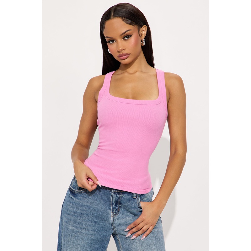 Hailey Ribbed Basic Tank – Pink