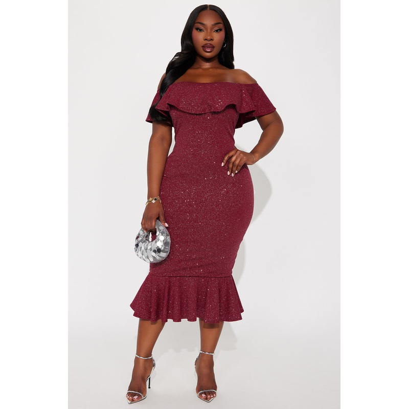 Halle Off Shoulder Midi Dress – Burgundy