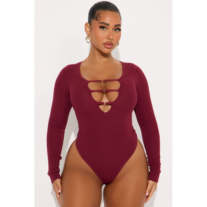 Jessi Cut Out Sweater Bodysuit – Burgundy
