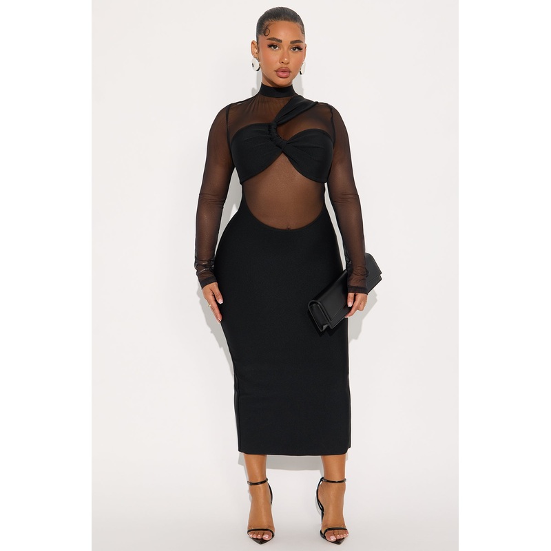 Kiro Mesh Bandage Midi Dress – Black