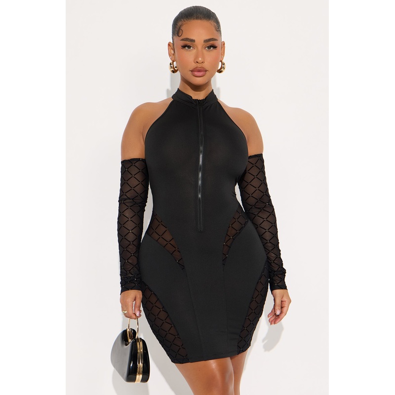 Let’s Go Out Long Sleeve Mini Dress – Black