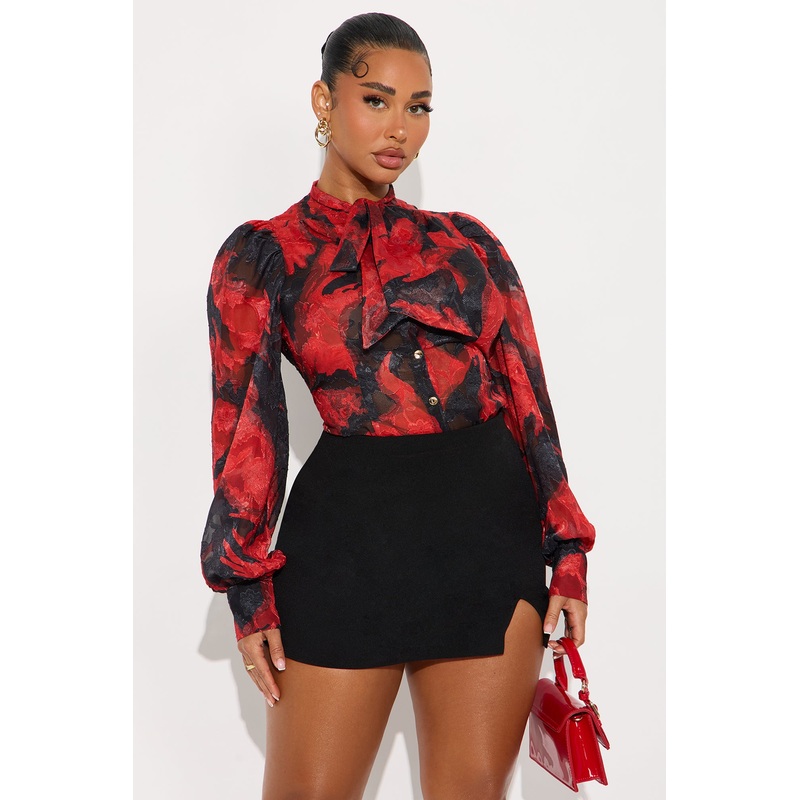 Like A Rose Chiffon Floral Shirt – Red/combo