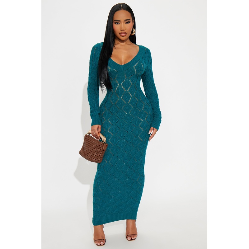 Oriana Sweater Maxi Dress – Teal