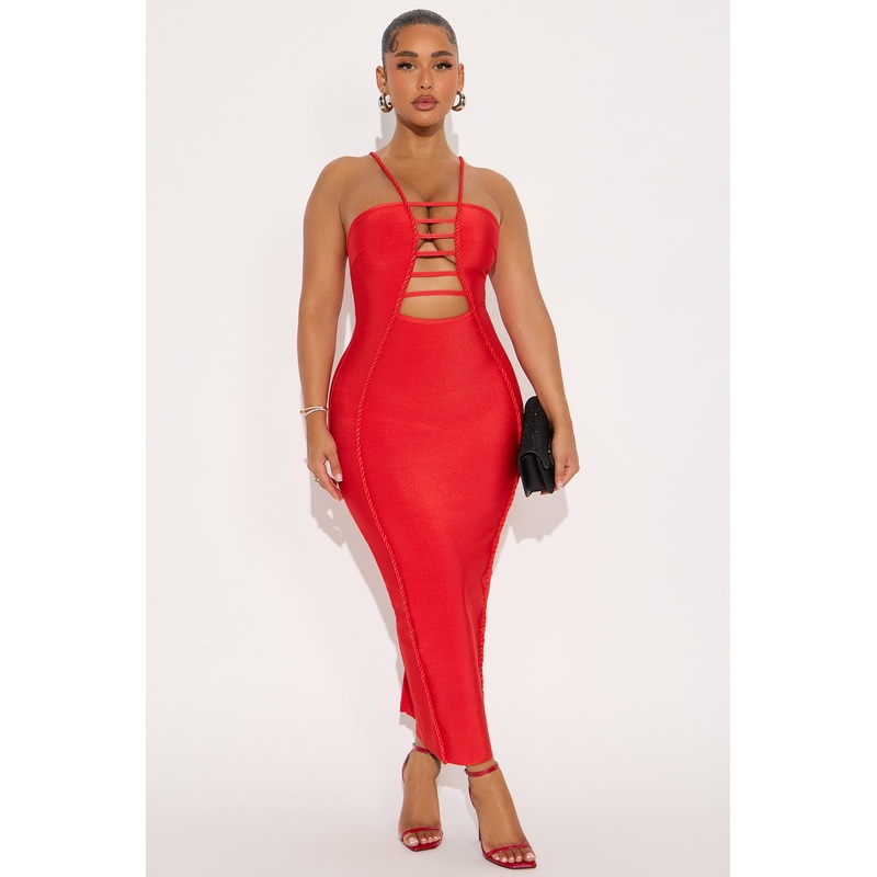 Pleasing You Bandage Midi Dress – Red