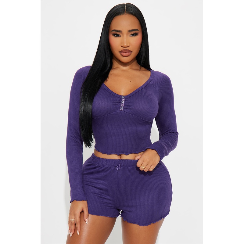 Relaxation Era Ribbed PJ Short Set – Purple