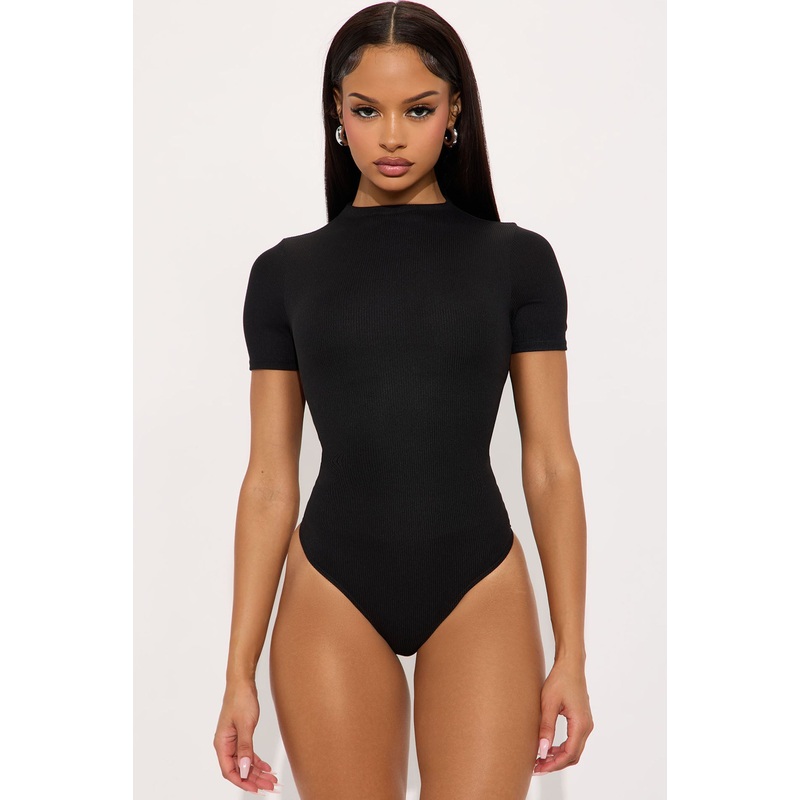 Sadie Short Sleeve Double Lined Bodysuit – Black