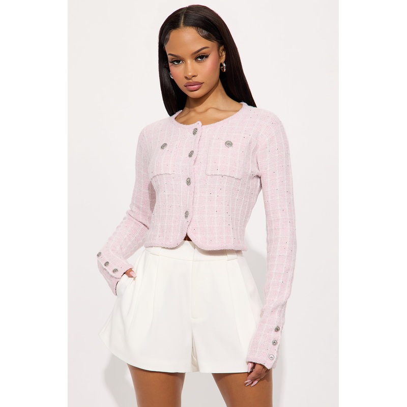 Seek Peace Checkered Hardware Cardigan – Pink/combo