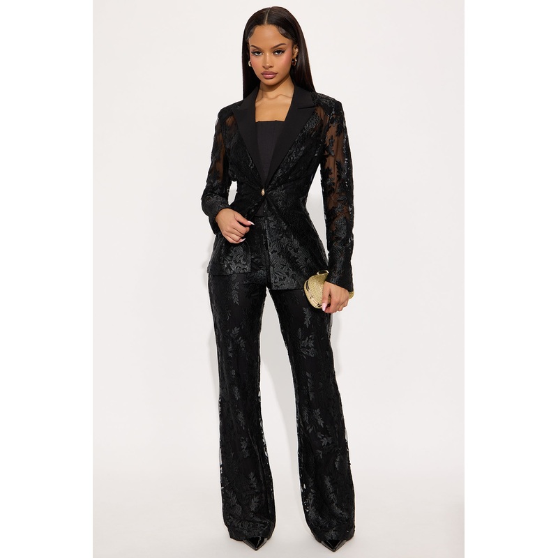 Sheer Power Lace Pant Set – Black