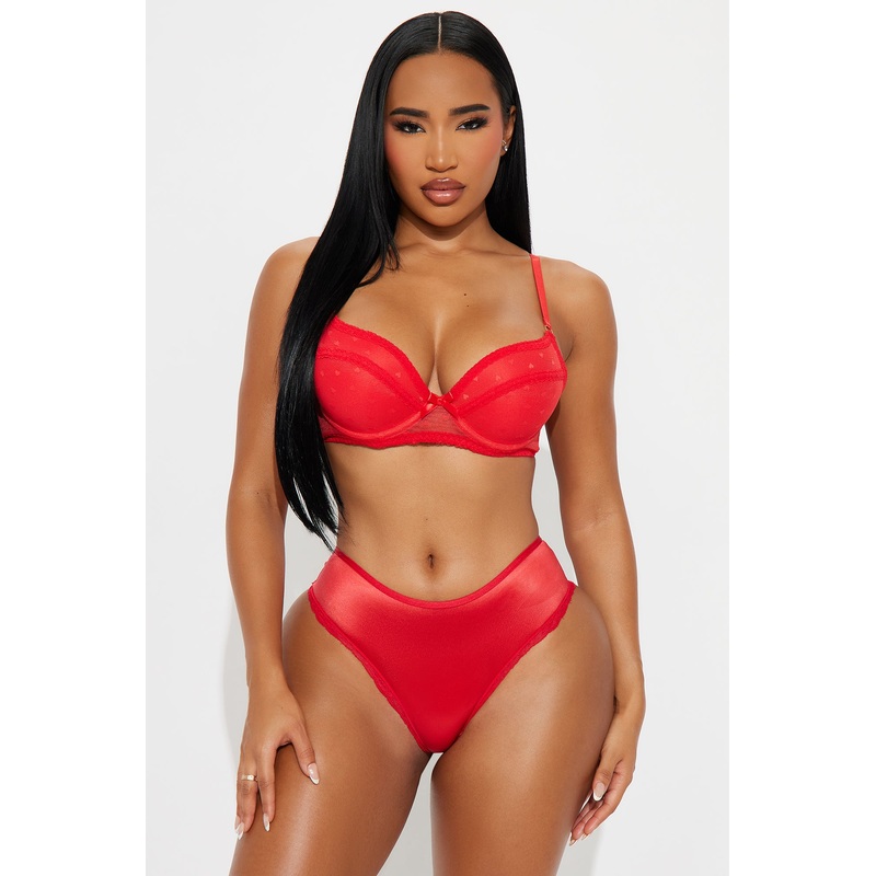 Shiny Micro Hipster with Lace Trim Keyhole – Red