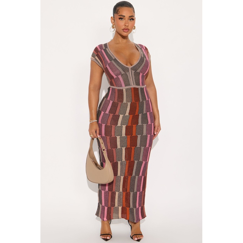Sia Knit Maxi Dress – Mauve/combo