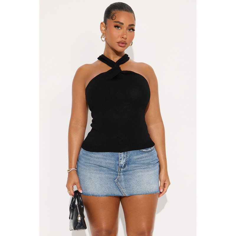 So Scandalous Twisted Sweater Top – Black