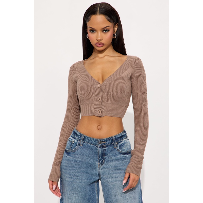 Sunkissed Cropped Cardigan Top – Taupe