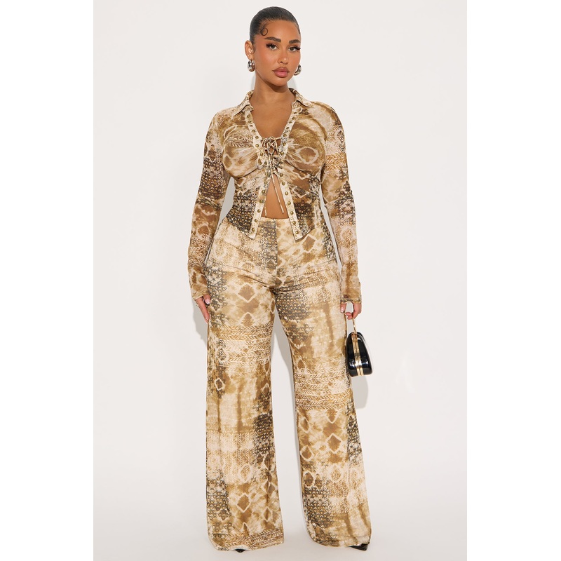 Taking It Back Mesh Pant Set – Taupe/combo