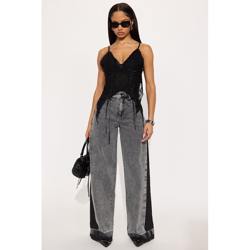 Think Twice Stretch Wide Leg Jeans – Black Wash