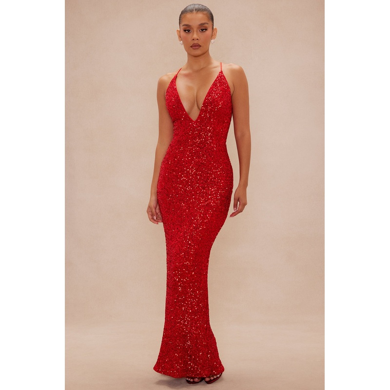Veronika Sequin Maxi Dress – Red