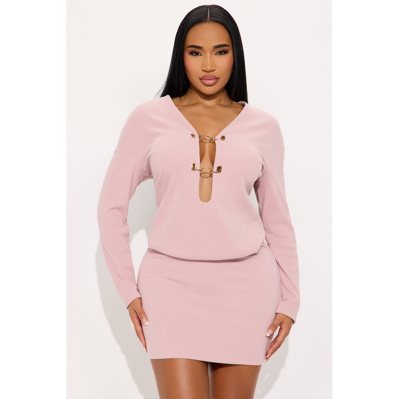 Abelyn Ribbed Mini Dress – Mauve