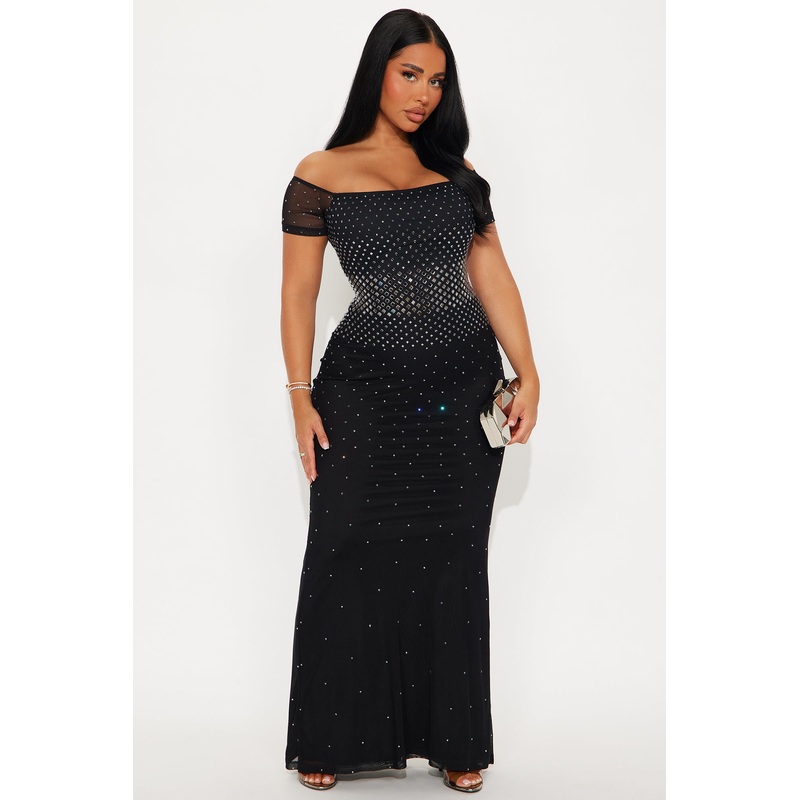 Alaia Rhinestone Mesh Maxi Dress – Black