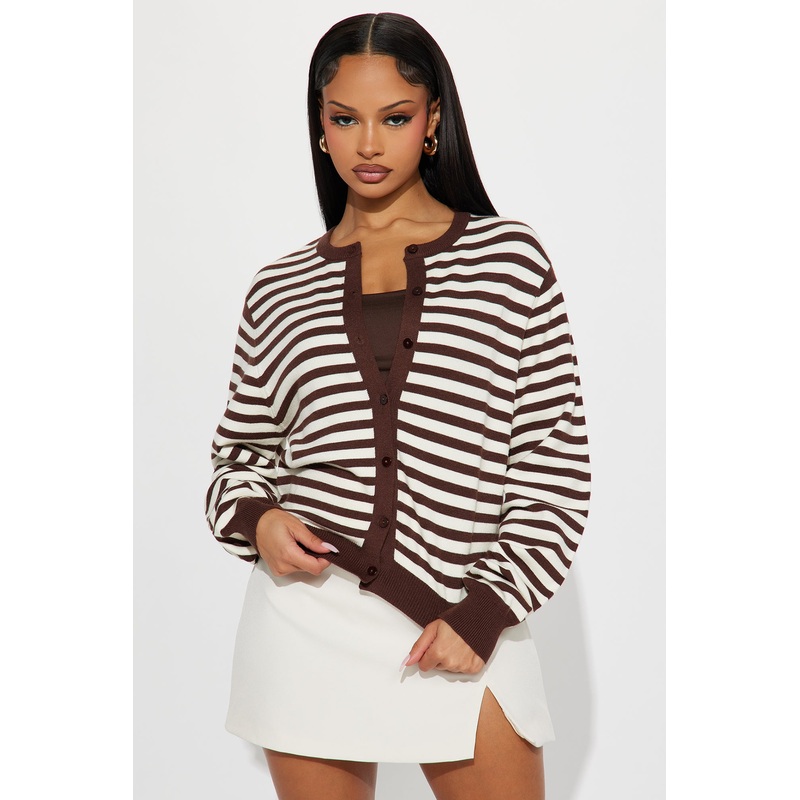 All Out Stripe Cardigan Sweater  – Chocolate/Combo