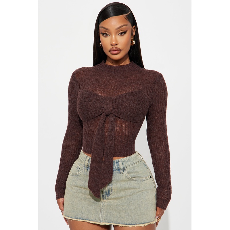 Always Yours Bow Sweater Top – Brown