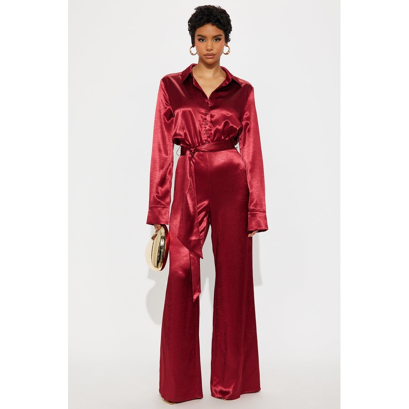Amelie Satin Wide Leg Jumpsuit – Red