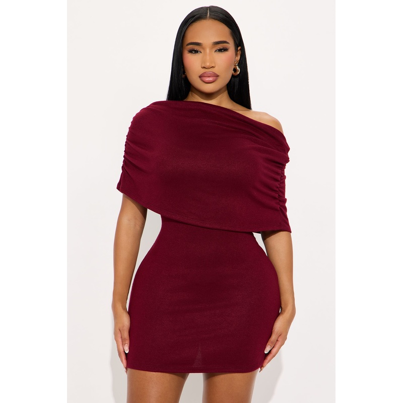Bexley One Shoulder Mini Dress – Burgundy