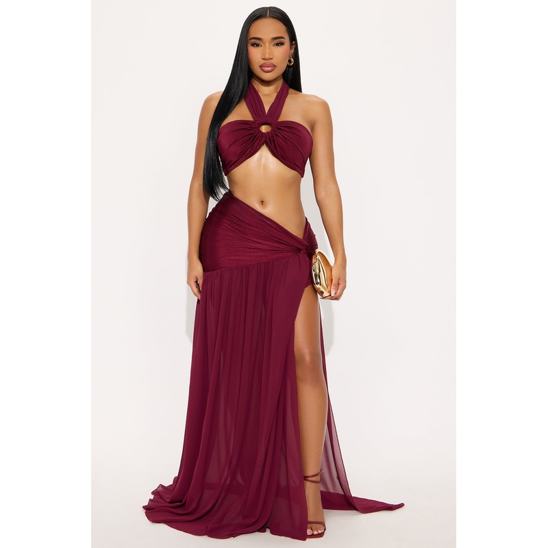 Blissful Day Maxi Skirt Set – Wine