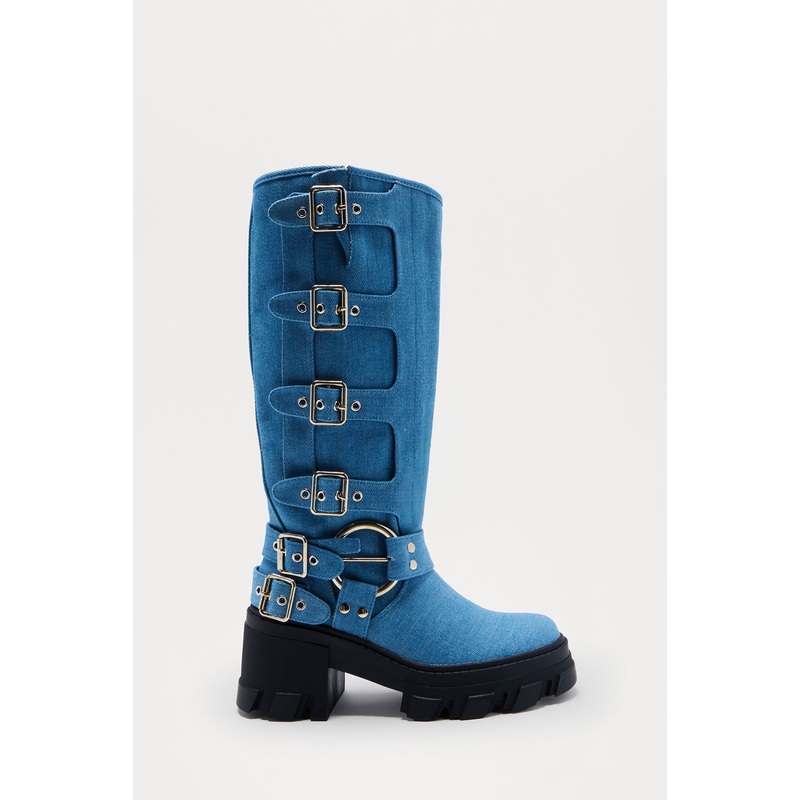 Buckle Up Butter Cup Knee High Boots – Denim