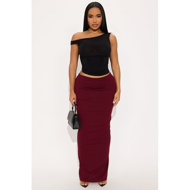 Camila Crepe Knit Back Slit Maxi Skirt – Burgundy