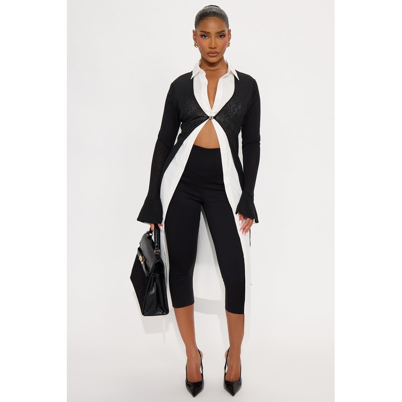 Do Not Disturb Set-in Poplin Cardigan – Black/White