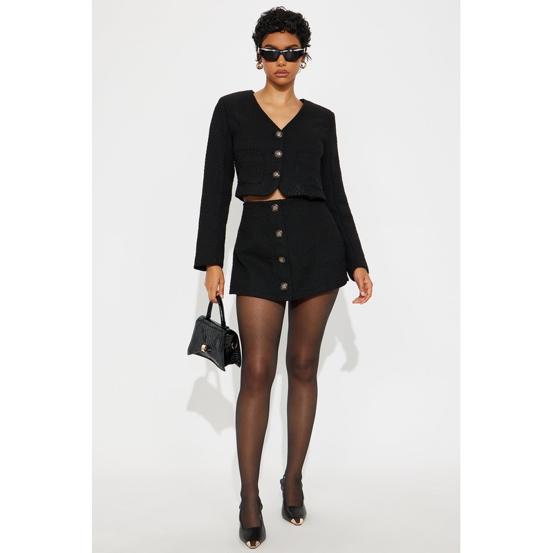 Eileen Tweed Blazer Skirt Set – Black