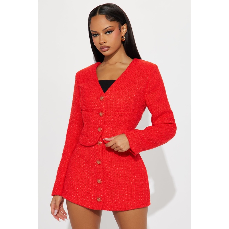 Eileen Tweed Blazer Skirt Set – Red
