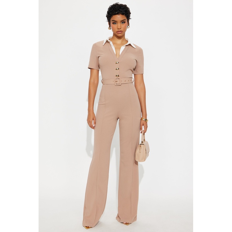 Ella Short Sleeve Jumpsuit – Taupe