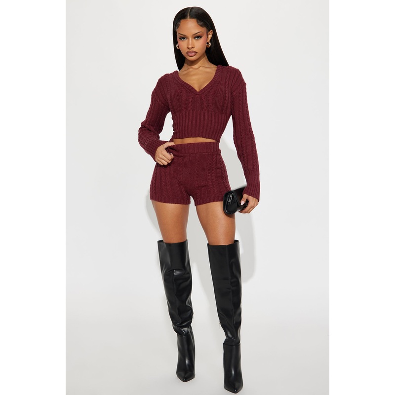 Feeling Some Way Sweater Short Set – Burgundy