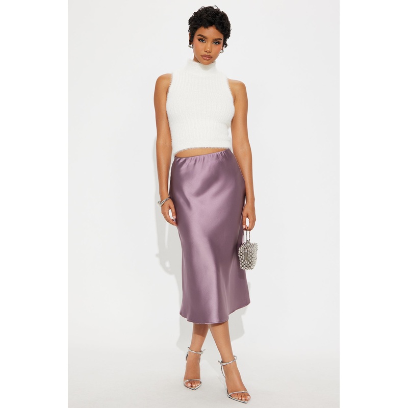 Girls Need Love Satin Midi Skirt – Lavender