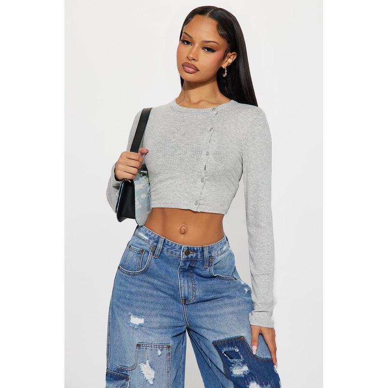 Jana Cropped Long Sleeve Top – Heather Grey
