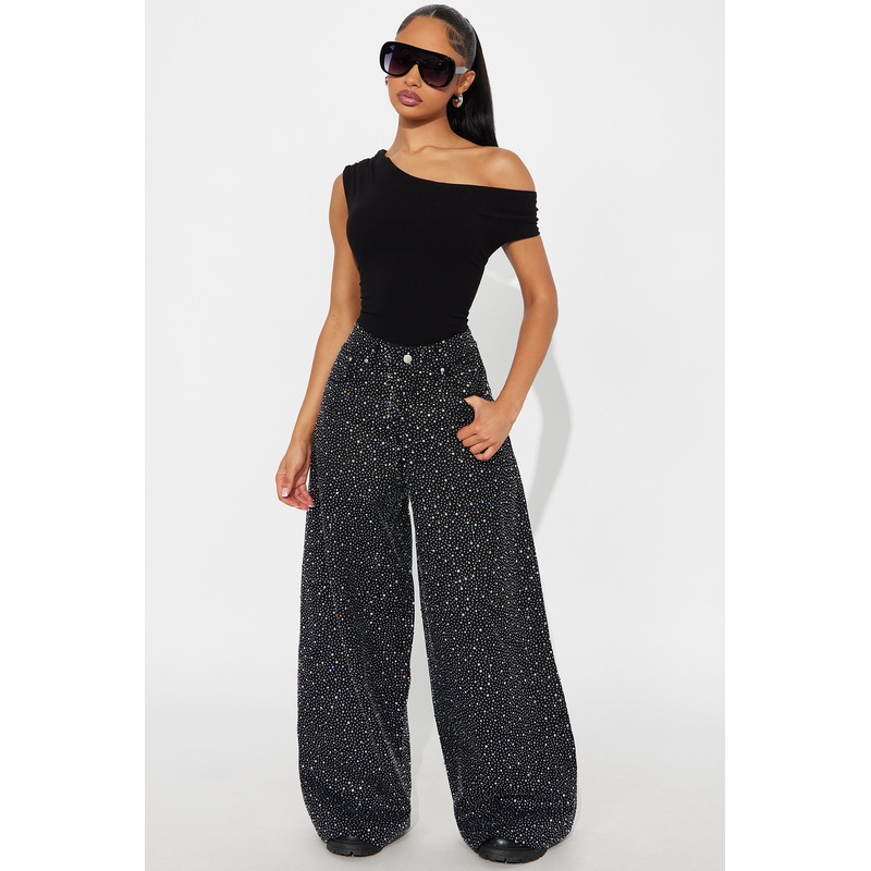 Let It Shine Sequin Wide Leg Jean – Black