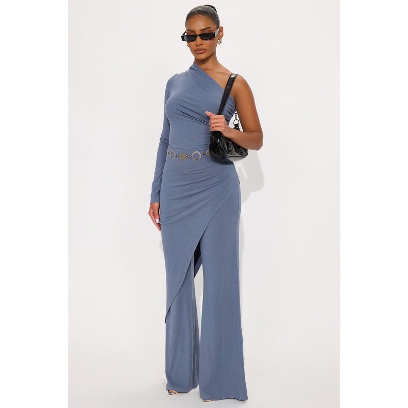 Maritza One Shoulder Jumpsuit – Slate Blue