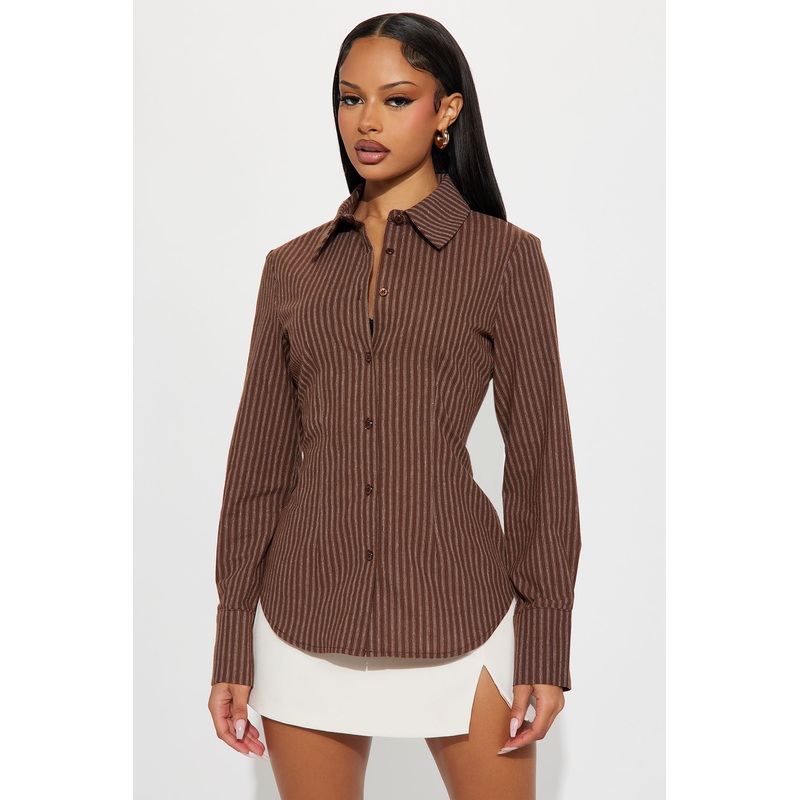 Mira Striped Poplin Shirt – Brown Combo