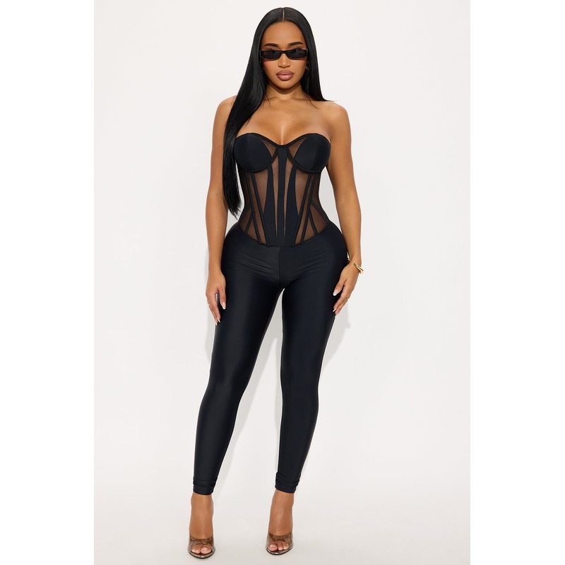 Muse Corset Waist Jumpsuit – Black