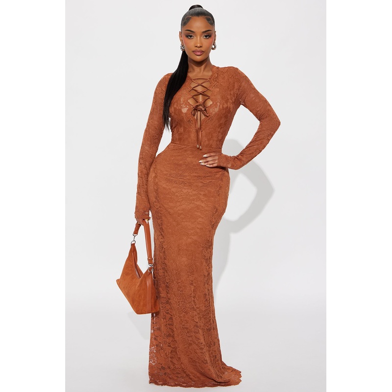 Mysterious Ways Lace Maxi Dress – Cognac