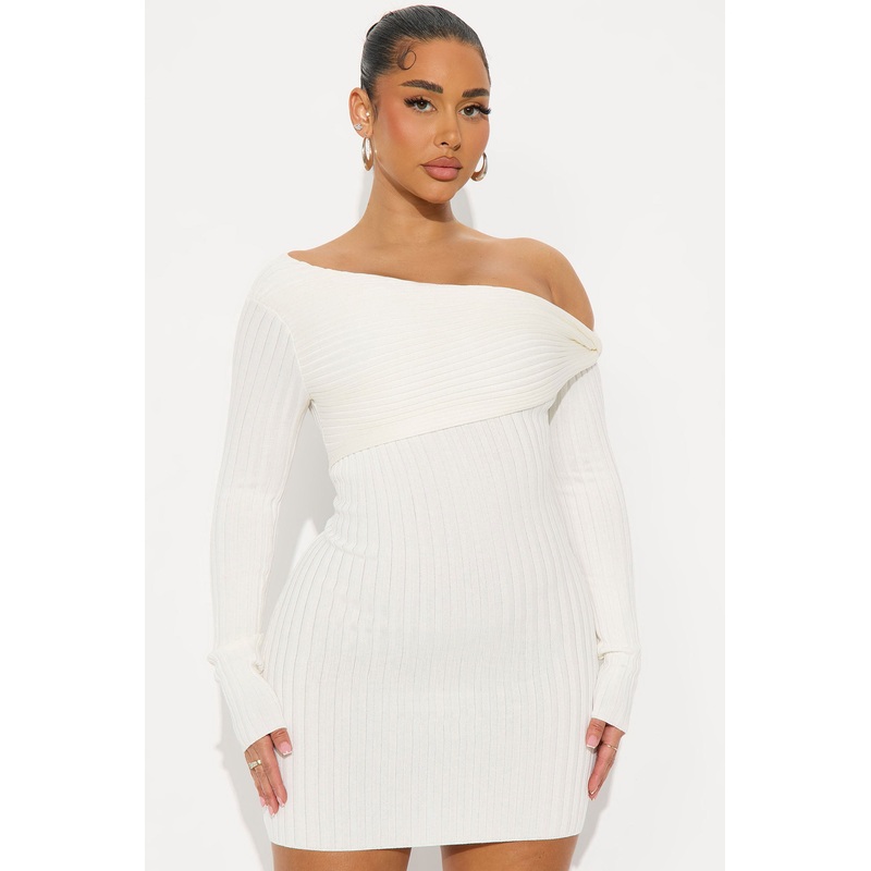 Nahla Long Sleeve Ribbed Mini Dress – White