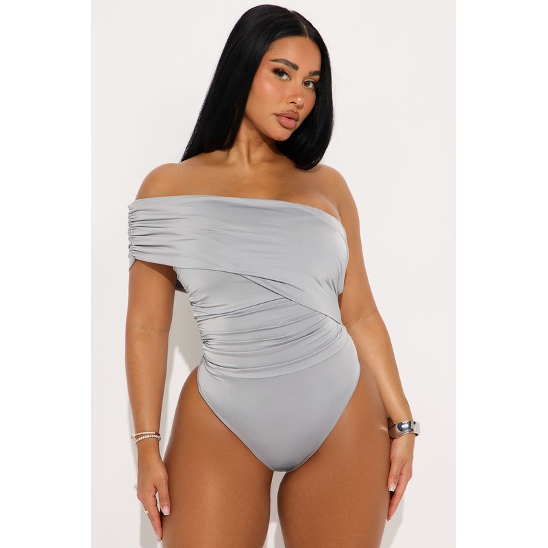 Reese Off Shoulder Ruched Bodysuit – Grey