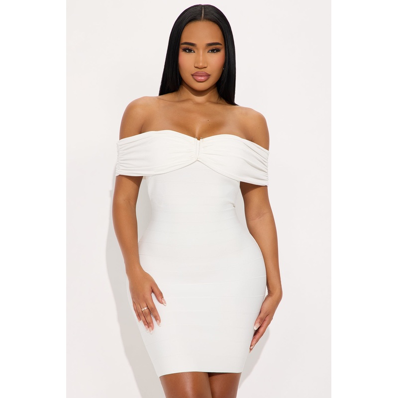 Selene Off Shoulder Bandage Mini Dress – White